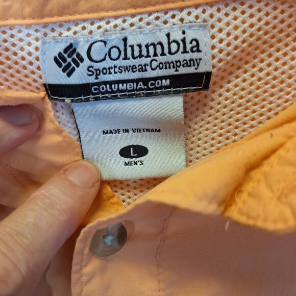 Columbia PFG‎ Fishing Shirt Men's LPeach Orange Short Sleeve Button Down Vented - Picture 3 of 16